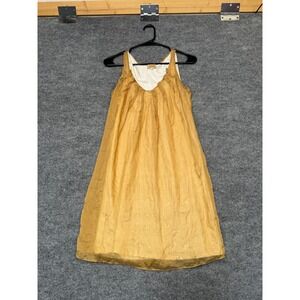 Piko 1988 Women Golden Mustard Yellow 100% Silk Ruffle V-Neck Shift Dress Sz S